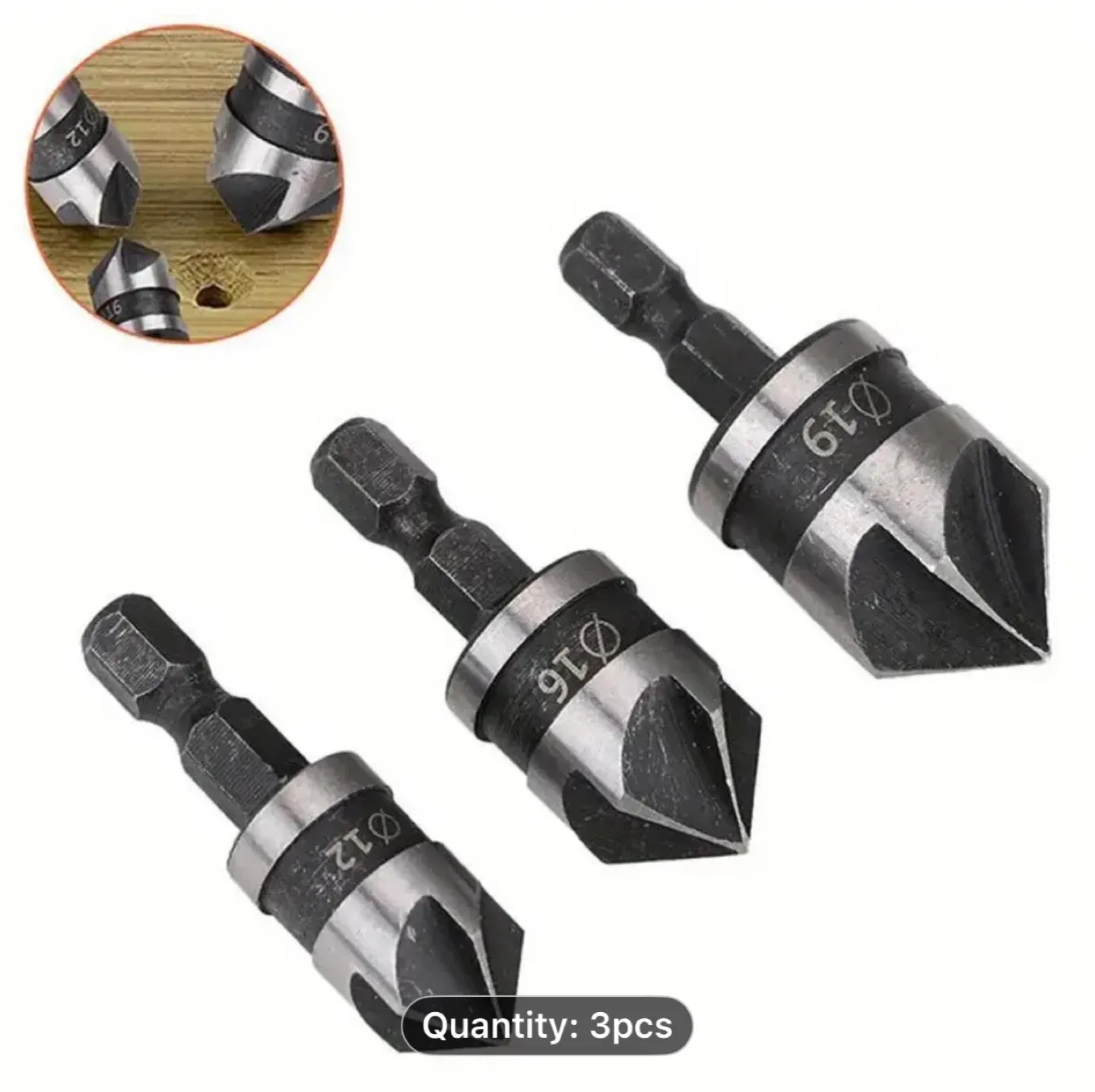 3pcs Hex Shank HSS Countersink Deburring Drill Bit Set image indicator(7)