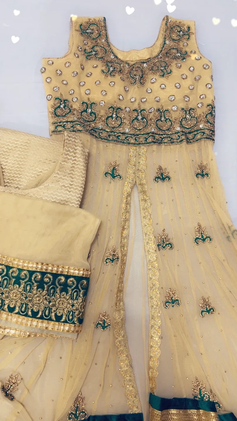 Women's Anarkali Dress - Gold & Green image indicator(2)