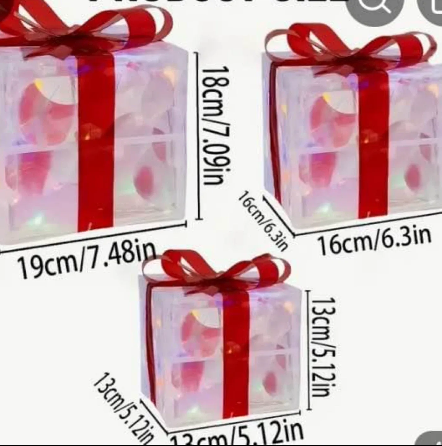 Set of 3 Decorative Lighted Gift Boxes with Red Ribbons image indicator(2)