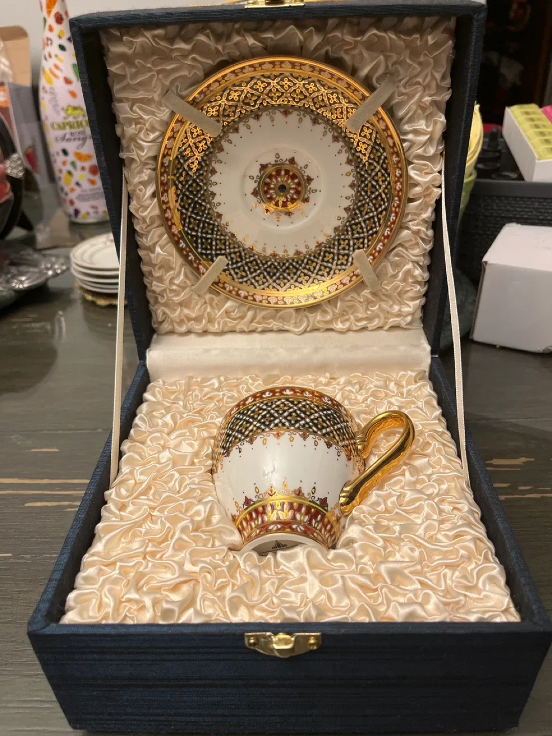 Thai Benjarong Porcelain Coffee Cup and Saucer Set