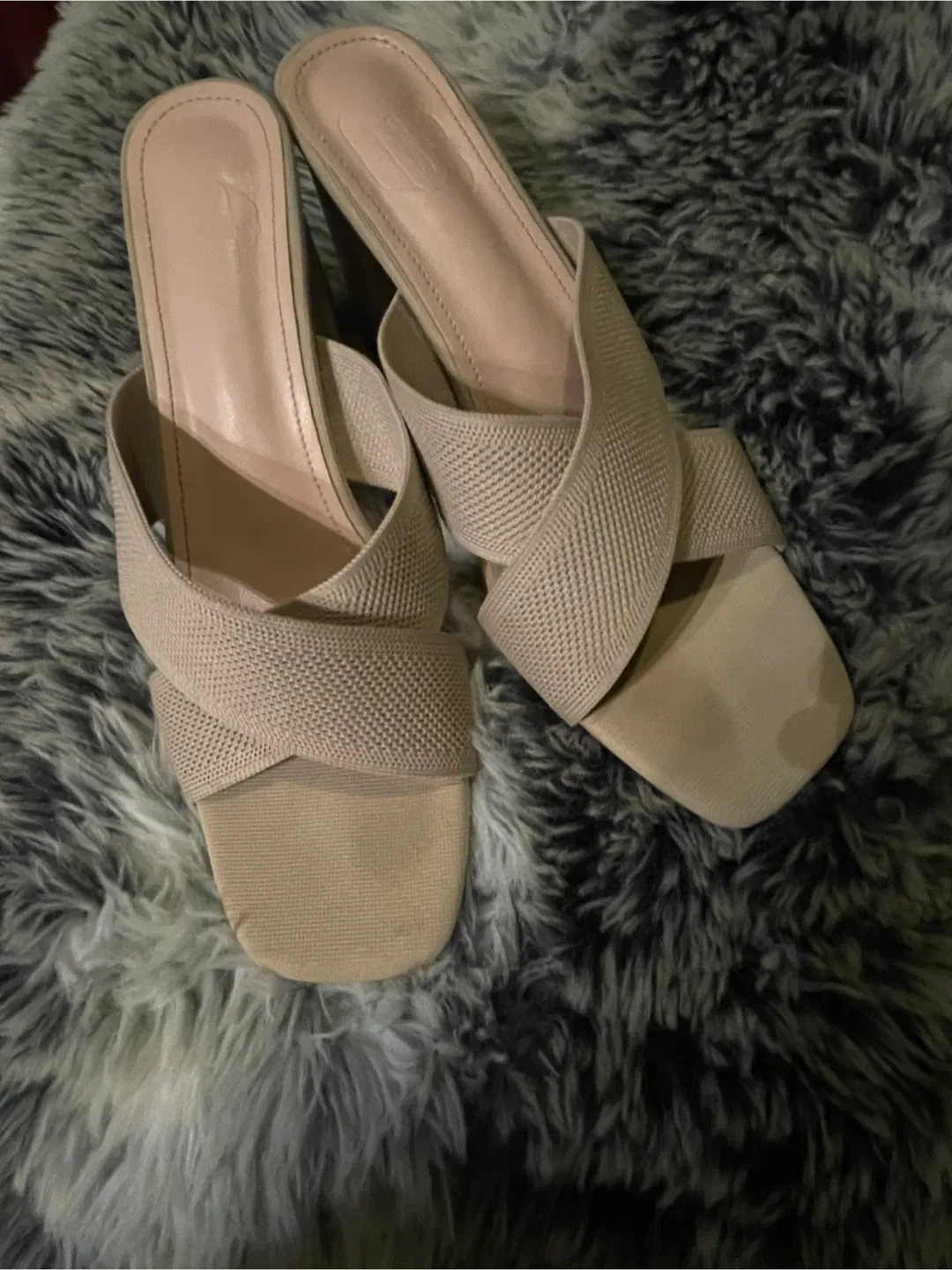 Beige Cross Strap Heeled Sandals