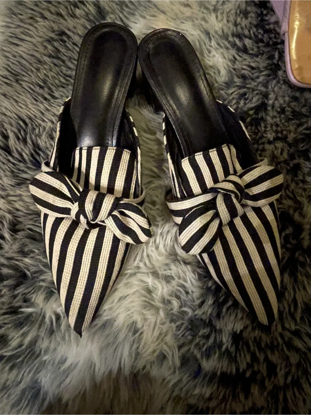 Striped Bow Mule Heels - Size 7