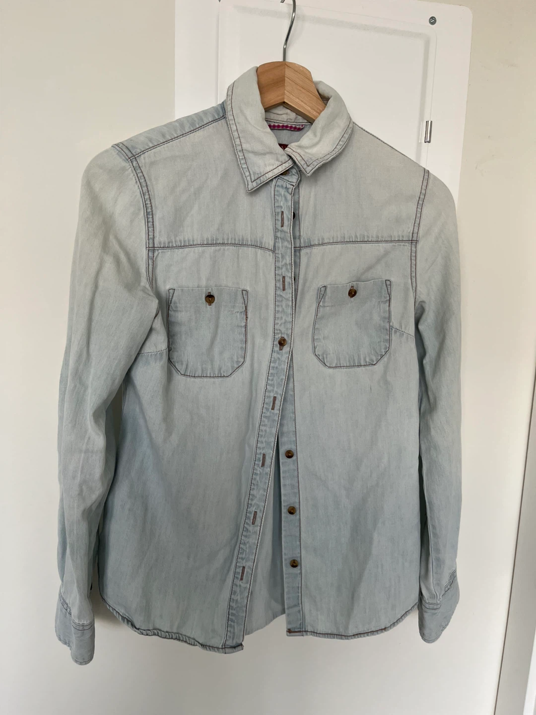 Light Wash Denim Button-Up Shirt - photo 2