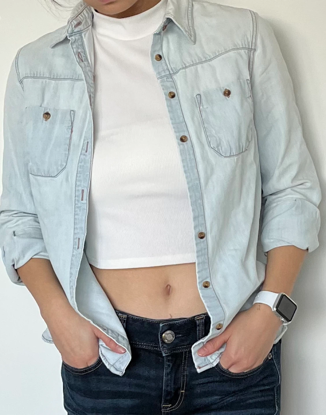 Light Wash Denim Button-Up Shirt