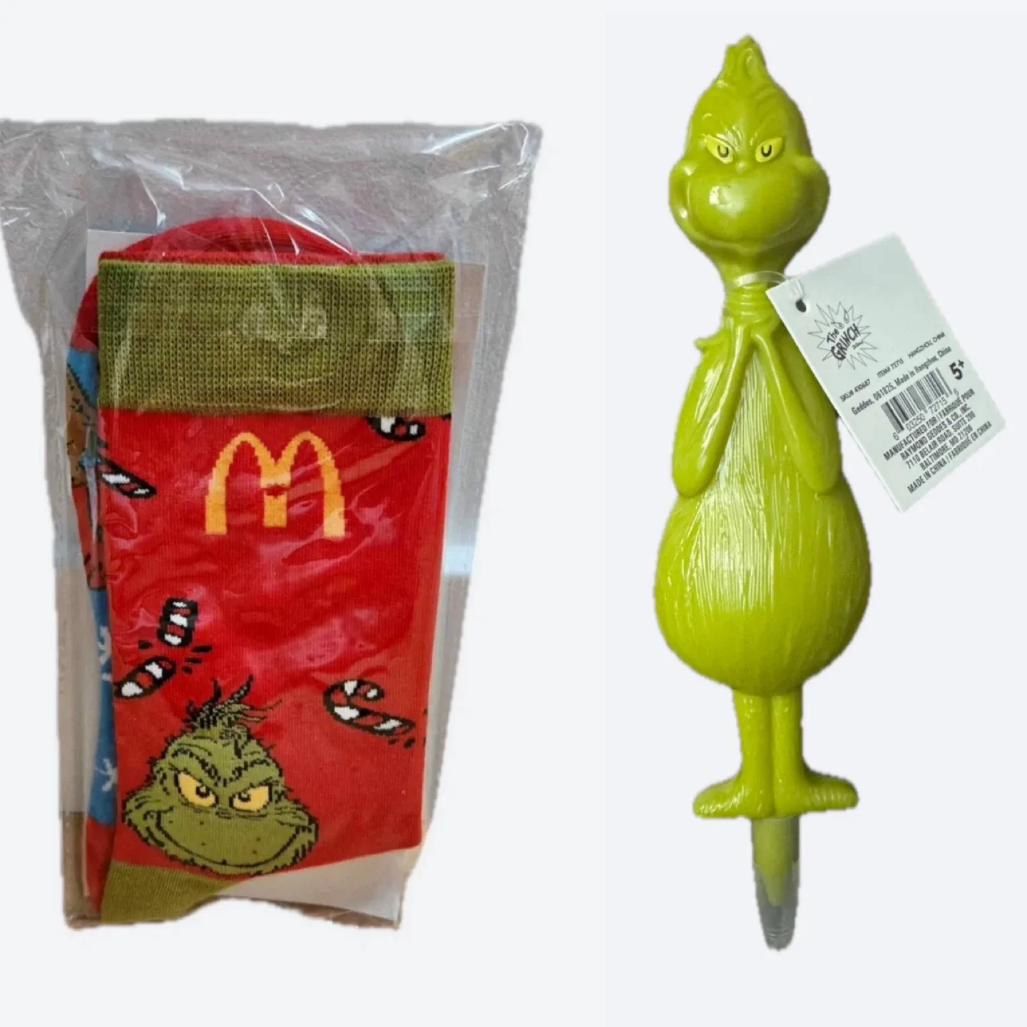 McDonald's Grinch Socks + Free  Grinch PEN