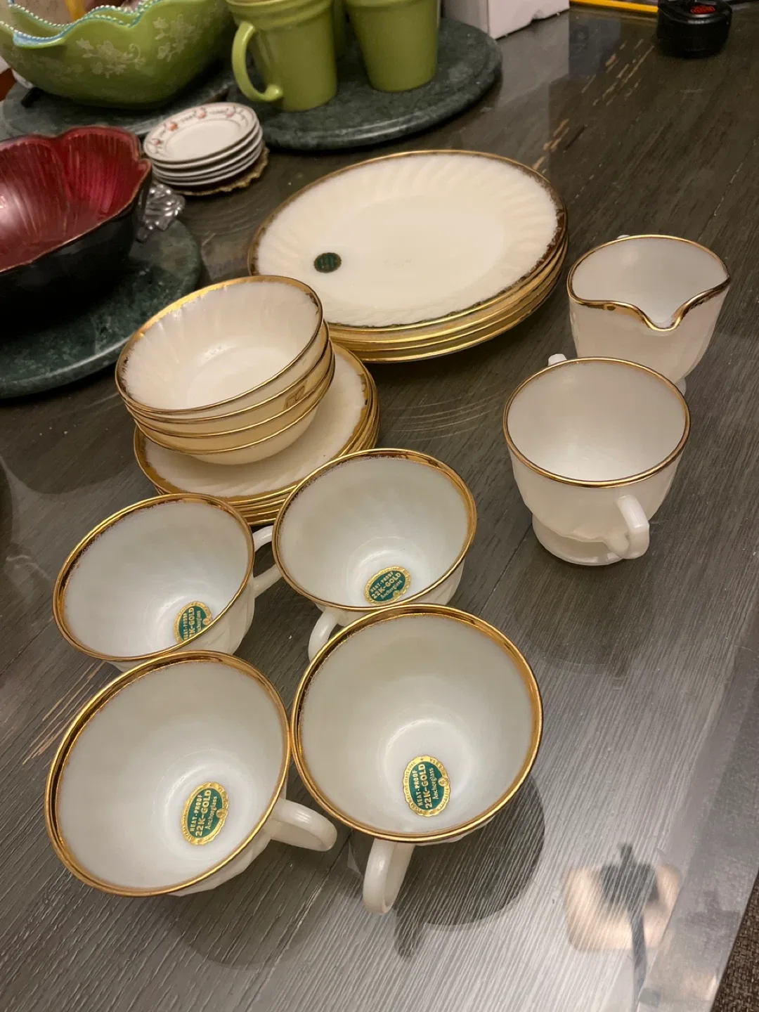 Vintage Anchor Hocking Fire-King 22k Gold Dinnerware Set