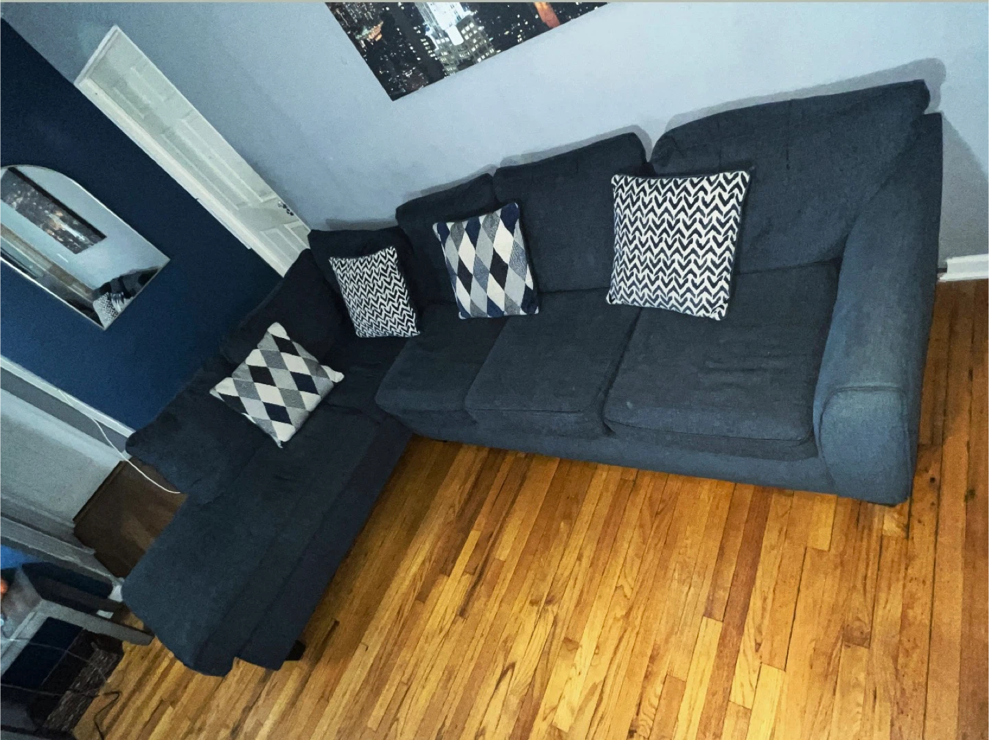 Blue Sectional Sofa with Pull-Out Bed