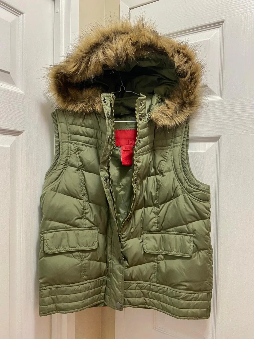 Joe Fresh Olive Green Puffer Vest with Hood - Size L thumbnail