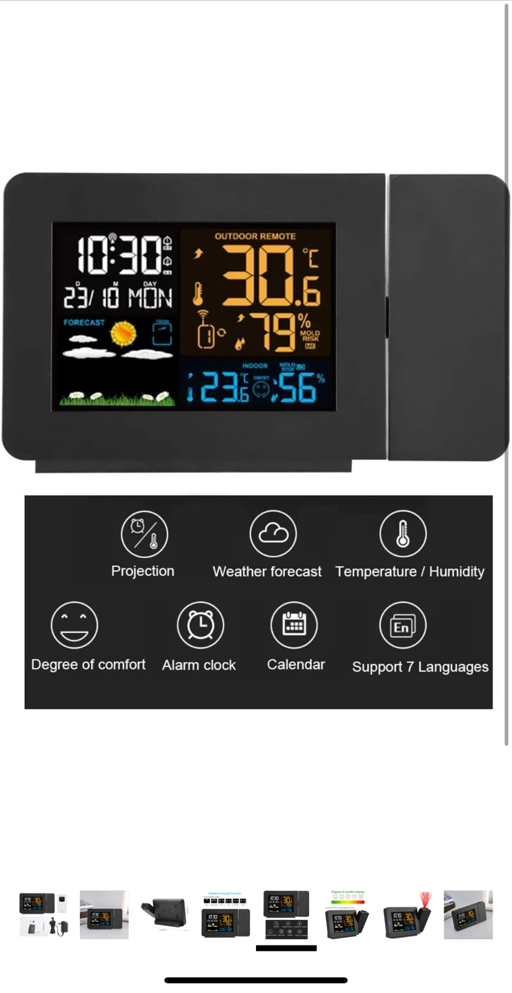Weather Station Projection Alarm Clock - photo 4