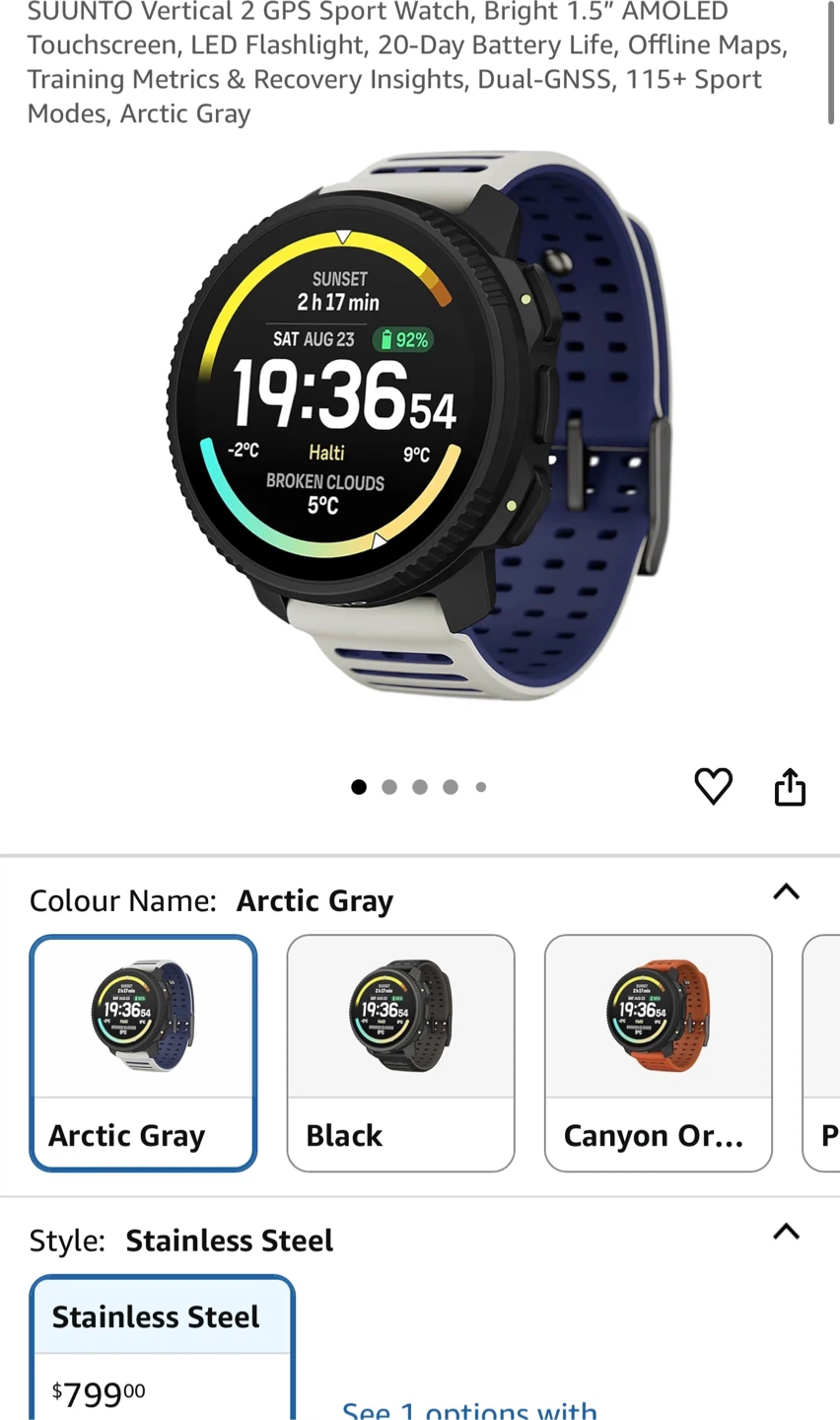 Suunto Vertical 2 GPS Sport Watch - Arctic Gray