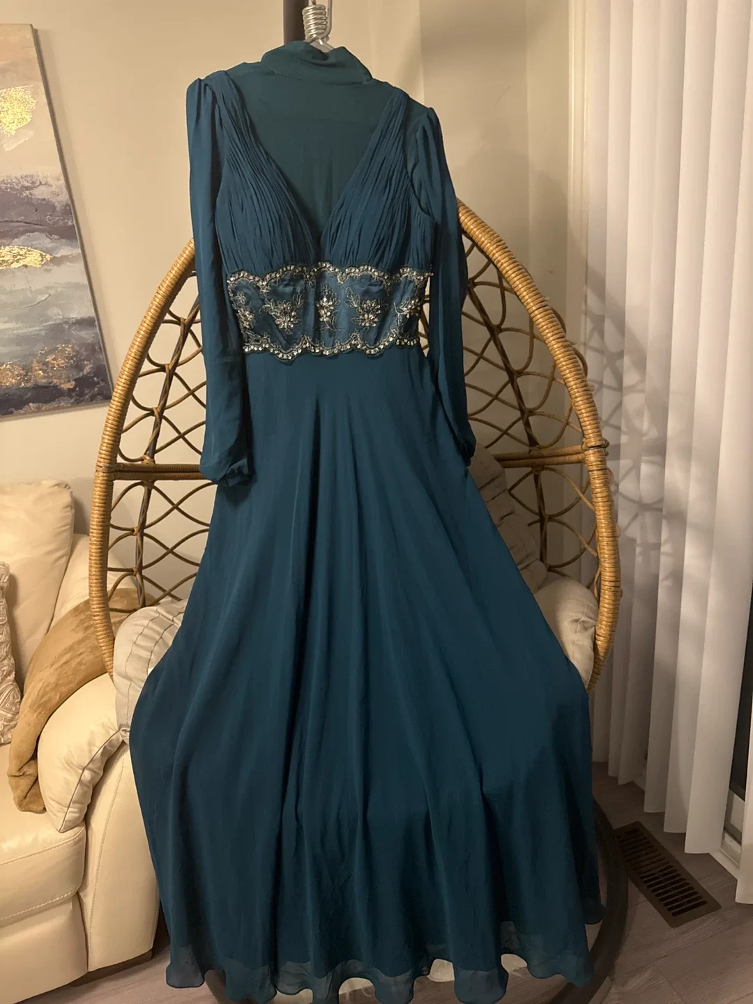 Green Embellished Long Sleeve Dress