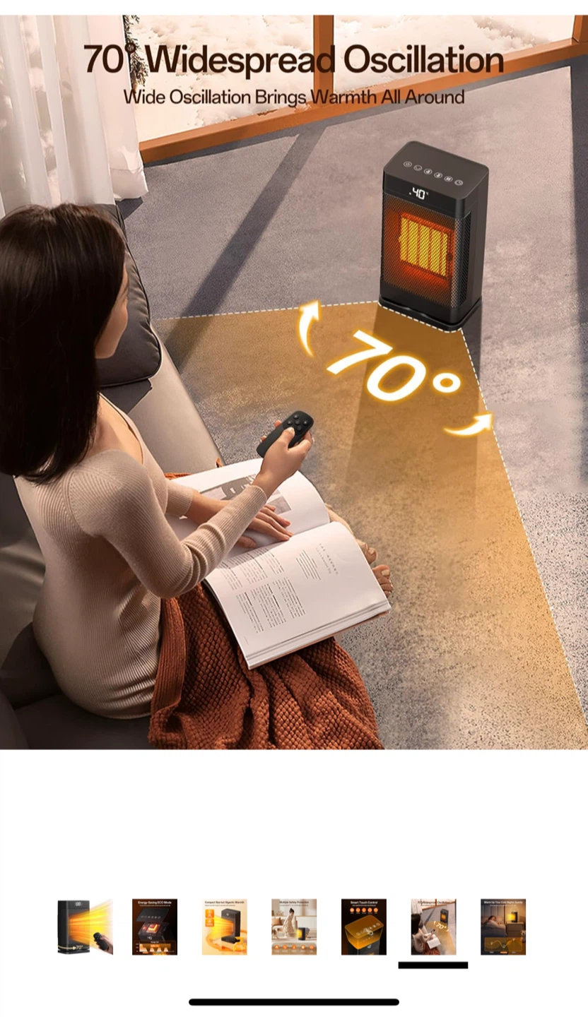 Compact Electric Space Heater - 1500W, Quiet - photo 2