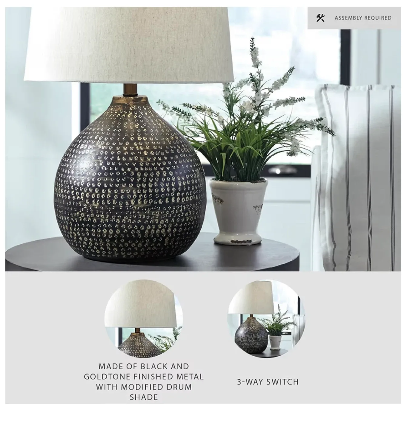 Black & Goldtone Metal Table Lamp image indicator(4)