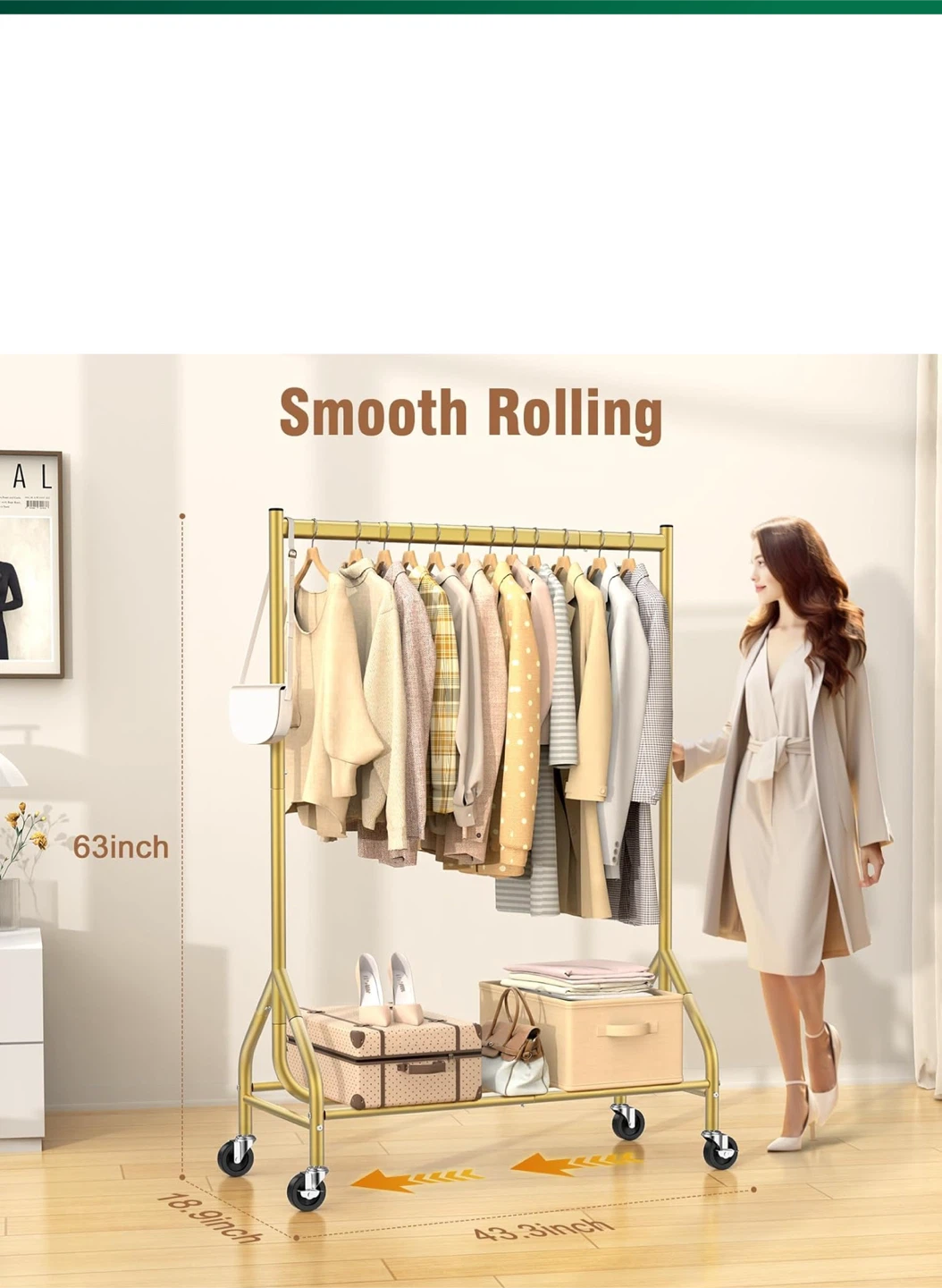 Gold Rolling Garment Rack - 63 inch Height - photo 3