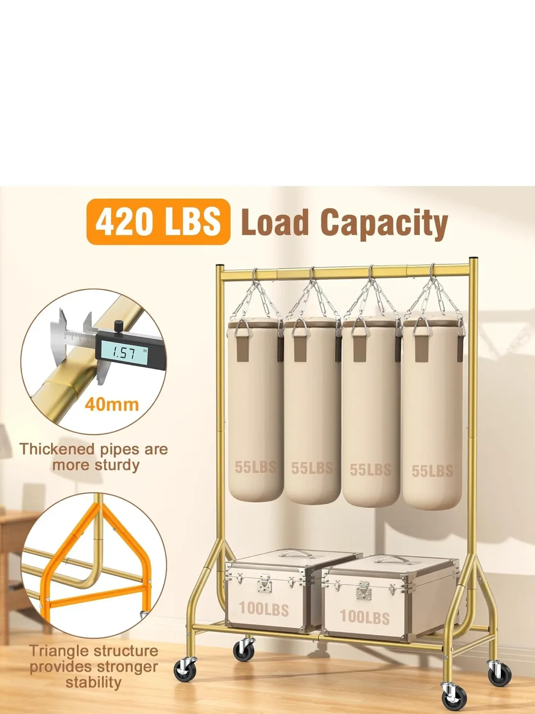 Gold Rolling Garment Rack - 63 inch Height image indicator(4)