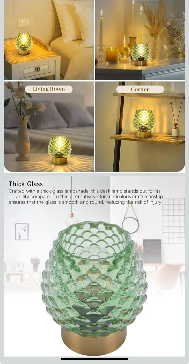 Green Glass Pineapple Table Lamp image indicator(5)