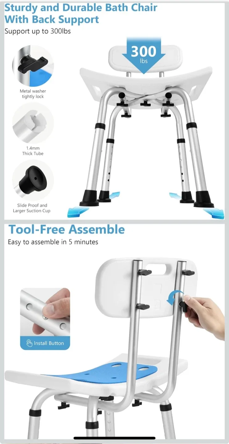Sturdy Bath & Shower Chair with Back Support image indicator(3)
