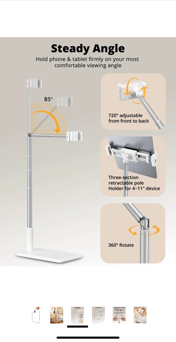 Adjustable Phone/Tablet Floor Stand - 4-11" Device - photo 3