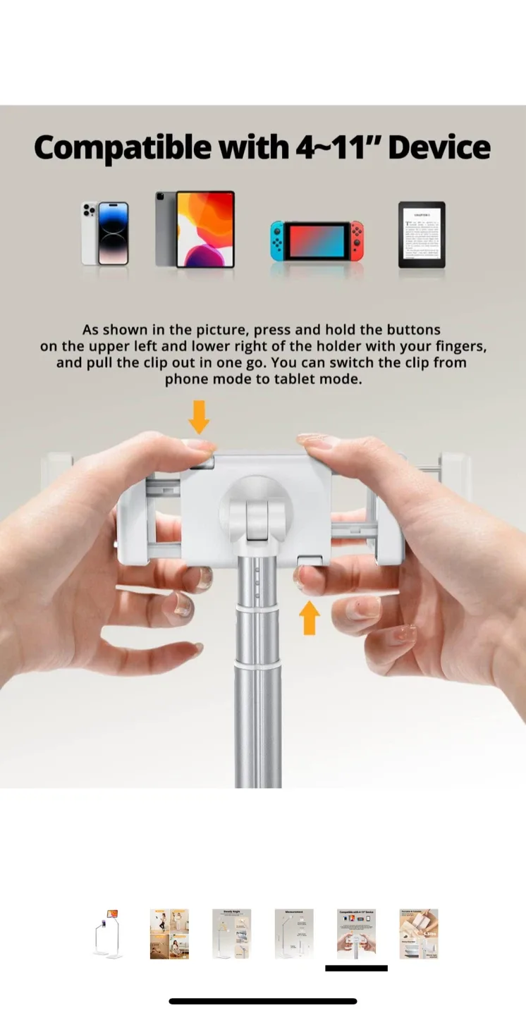 Adjustable Phone/Tablet Floor Stand - 4-11" Device image indicator(5)