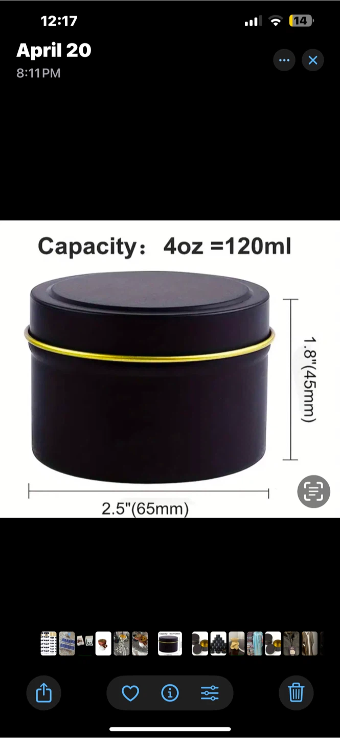 4oz Black Candle Tins with Lids, 120ml