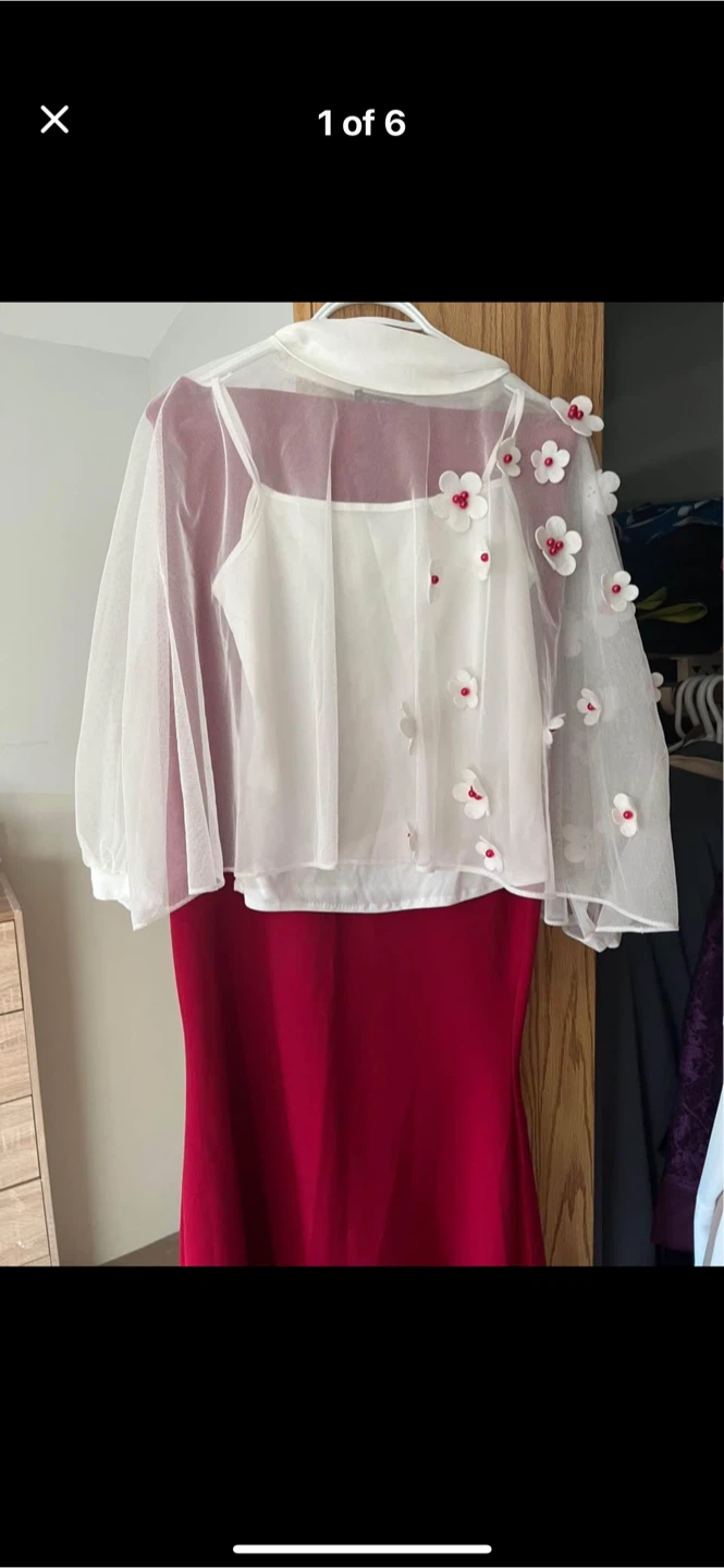 Red Dress with White Floral Top
