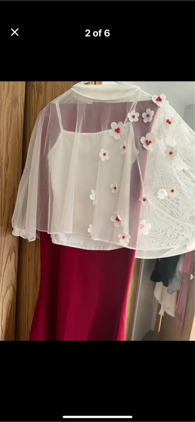 Red Dress with White Floral Top image indicator(2)