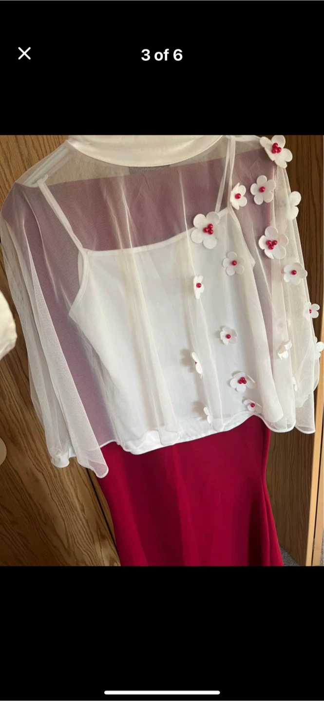 Red Dress with White Floral Top - photo 5