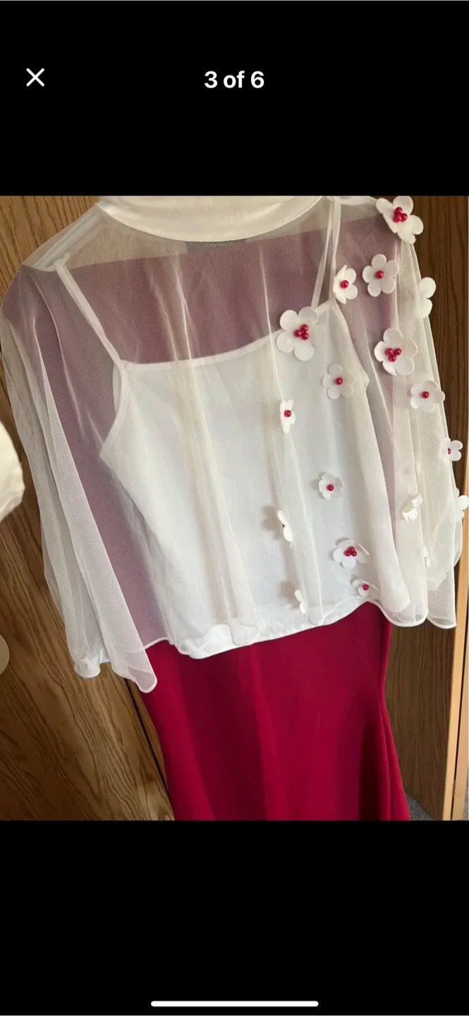 Red Dress with White Floral Top image indicator(5)