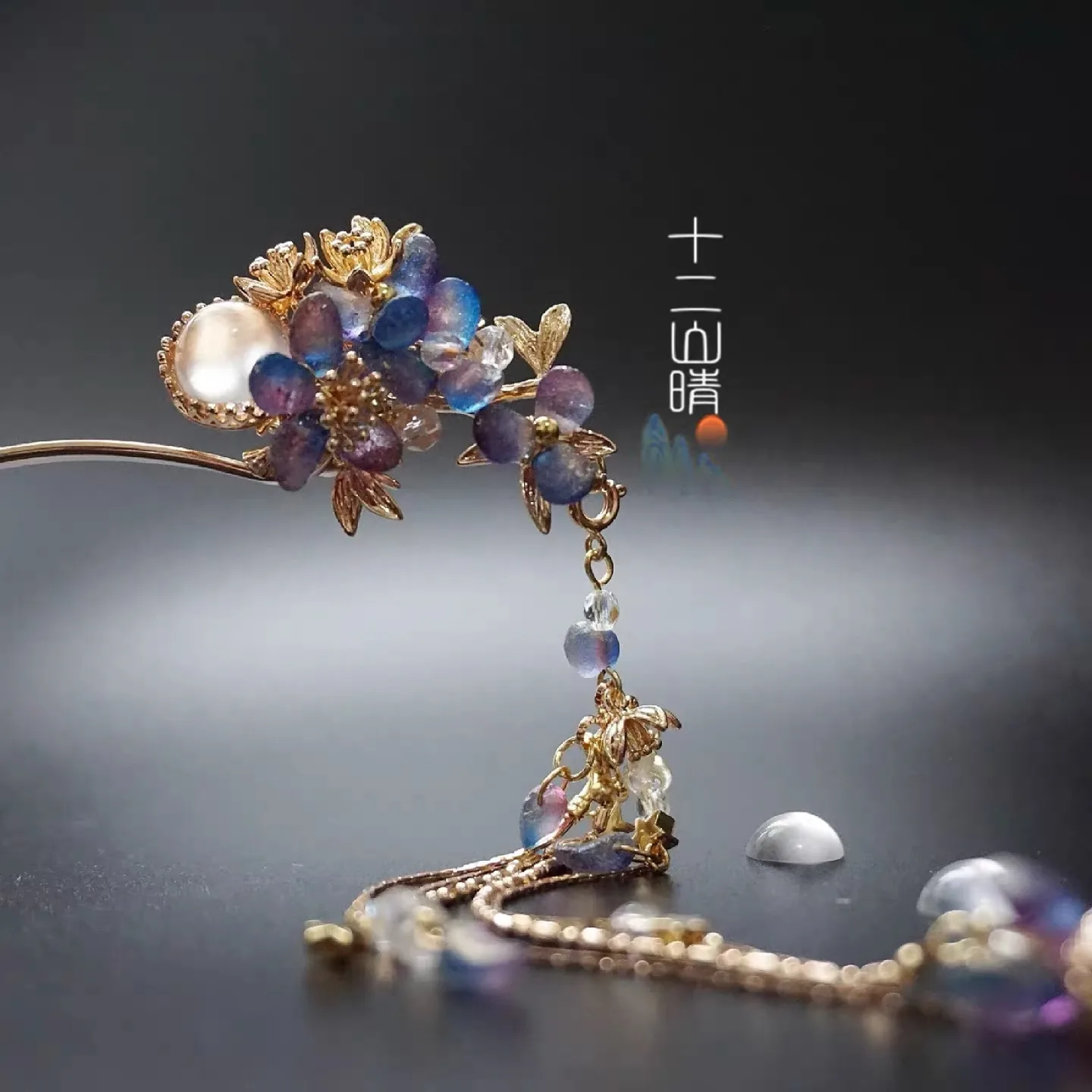 Floral Hair Pin with Blue Accents thumbnail