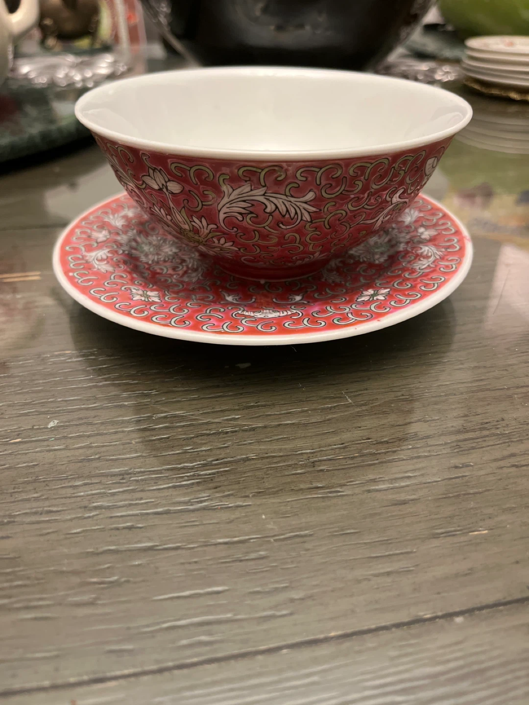 Red & White Tea Cup with Saucer