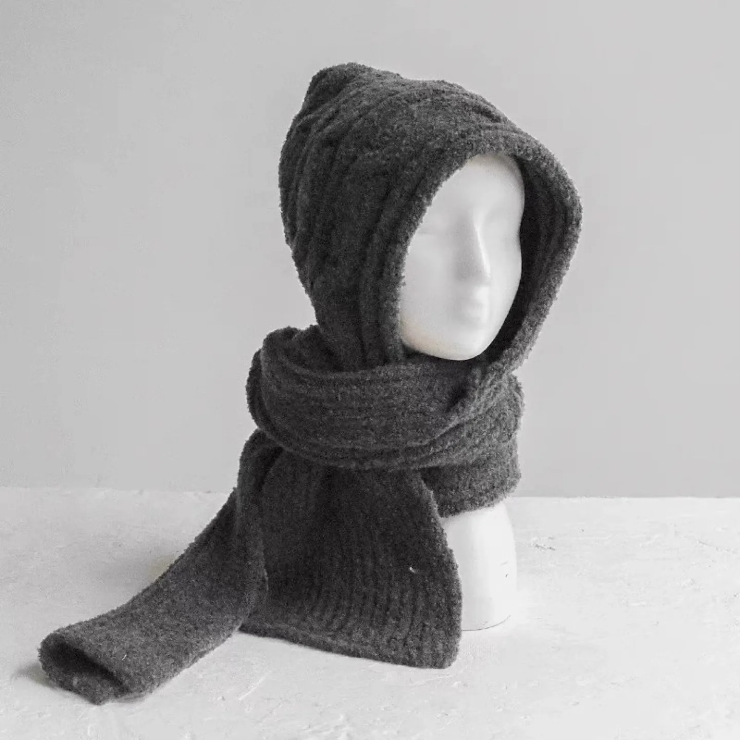Grey Knitted Hooded Scarf thumbnail