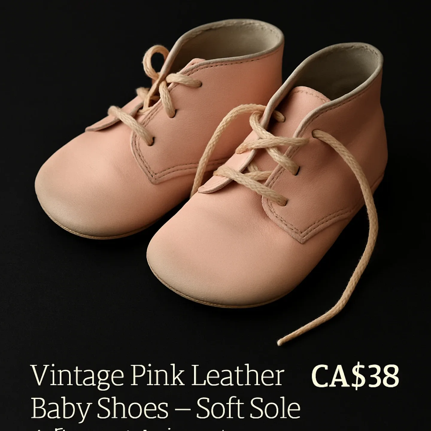 Vintage Pink Leather Baby Shoes - Soft Sole