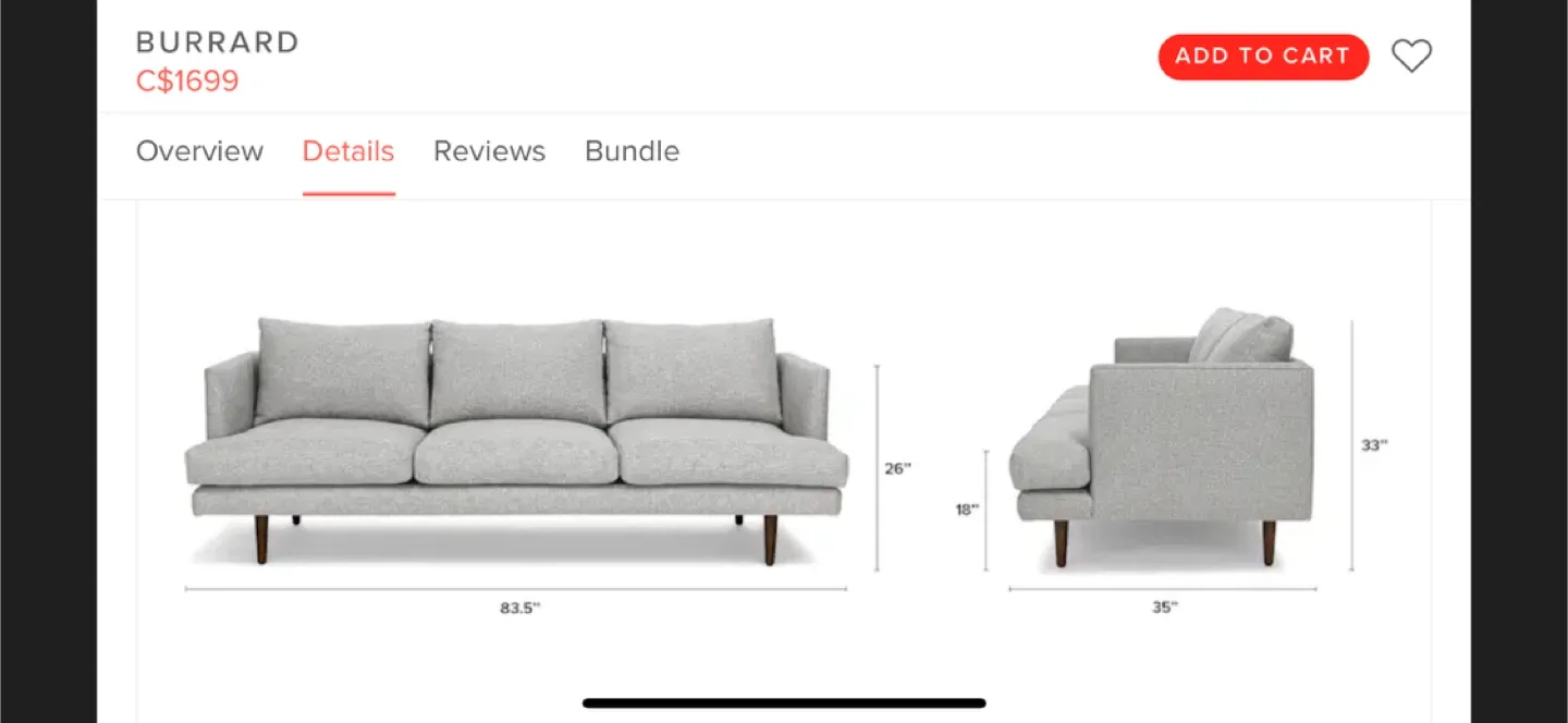 Modern sofa - Article “Burrard” Sofa in Seasalt Grey image indicator(3)