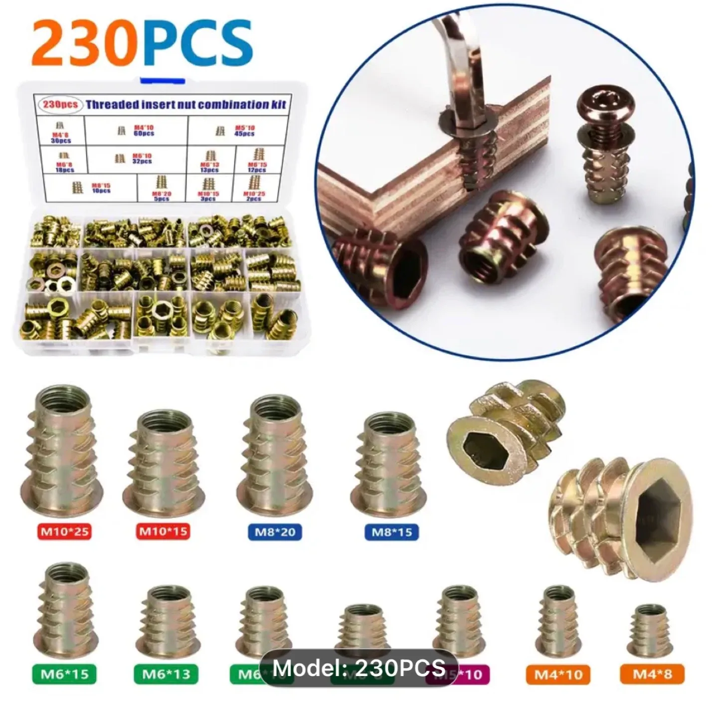 230pcs Wood Thread Insert Tool Kit image indicator(6)