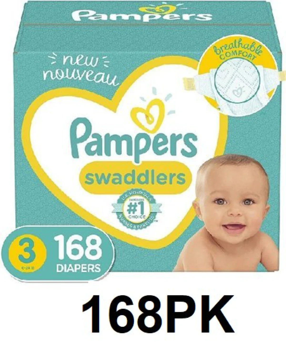 Pampers Swaddlers Diapers Size 3, 168 Count
