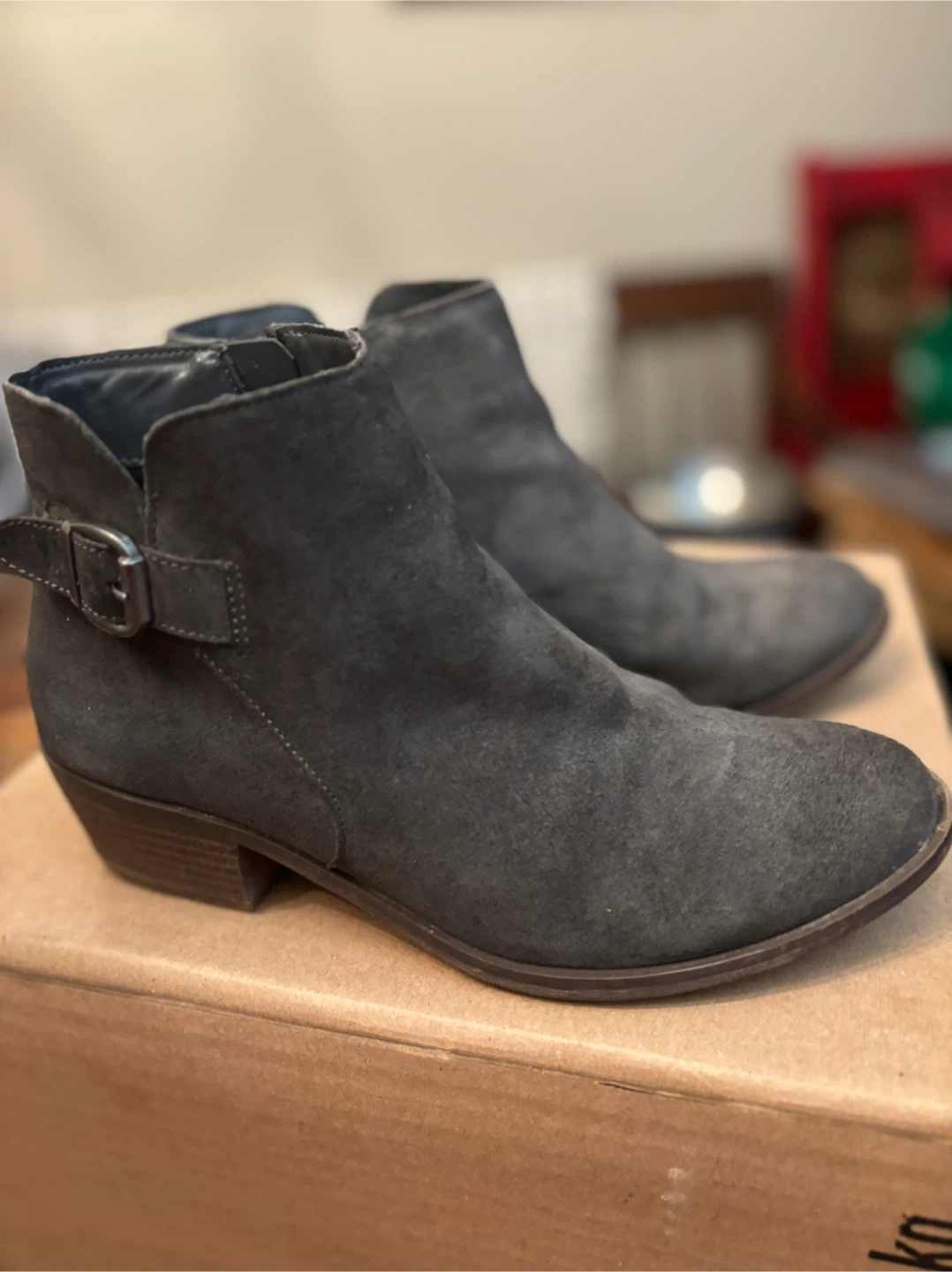 Kensie Grey Suede Ankle Boots, Size 8