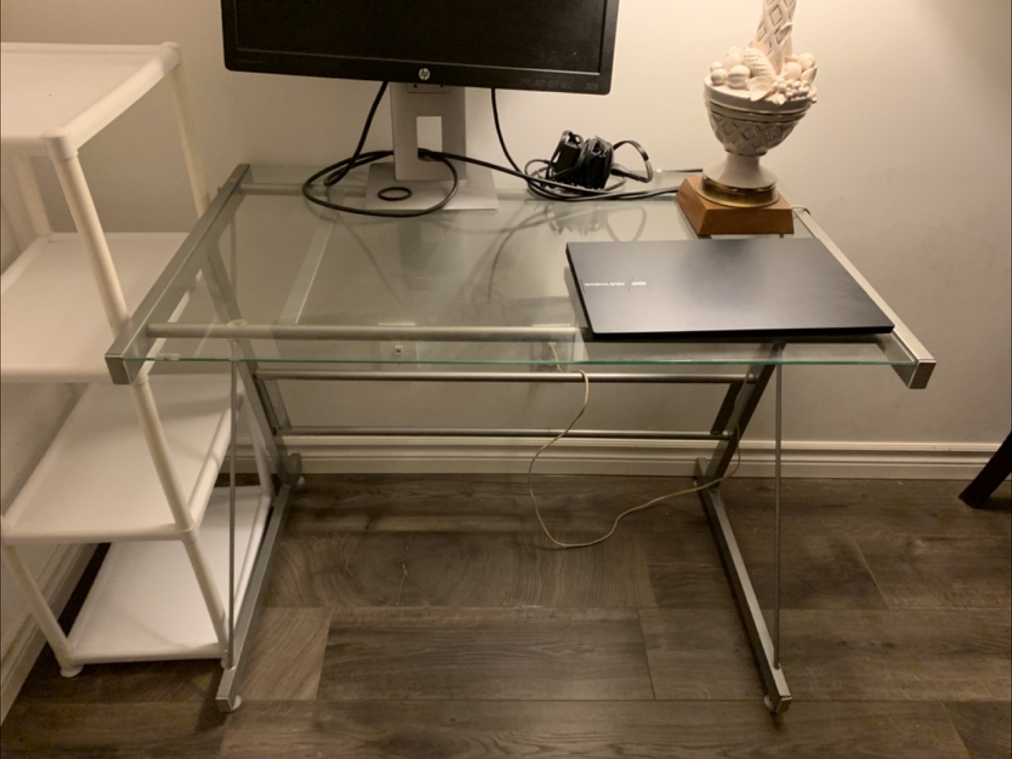 Glass Top Desk with Silver Metal Frame