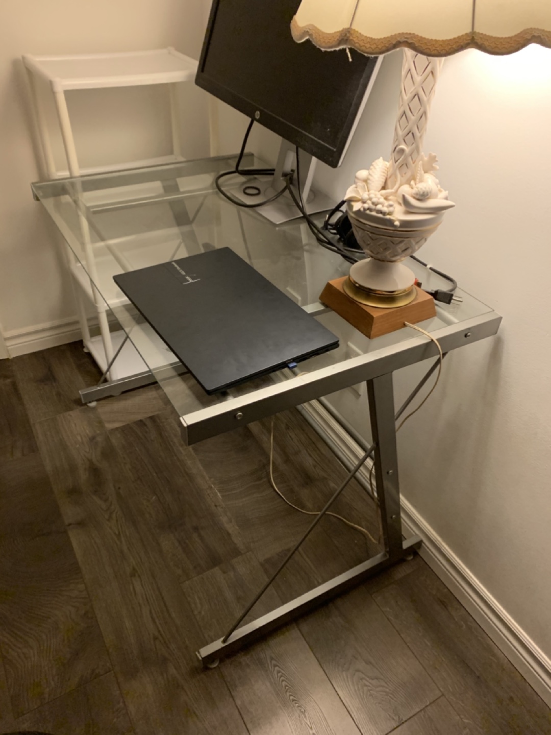 Glass Top Desk with Silver Metal Frame - photo 2
