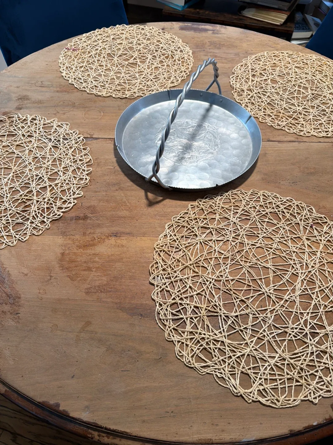 Vintage Hammered Aluminum Tray with Handles image indicator(3)