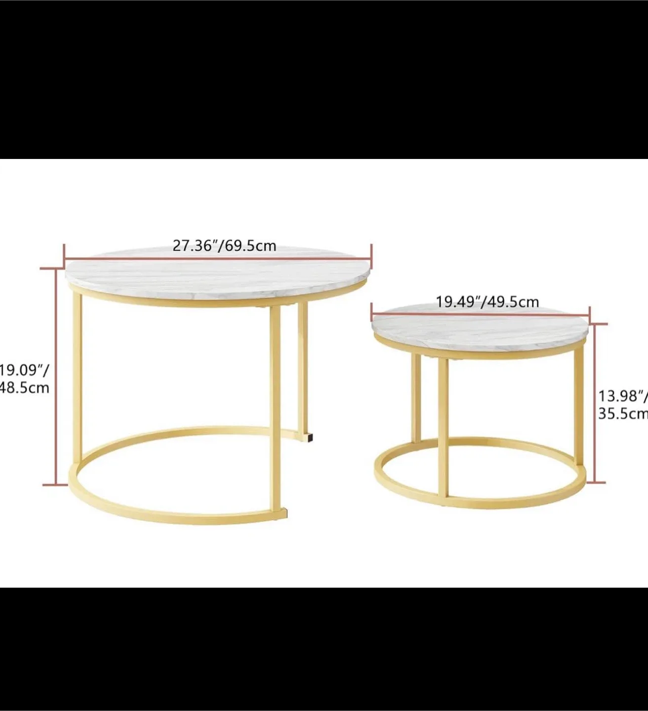 Round Nesting Coffee Table Set - Gold Frame image indicator(3)