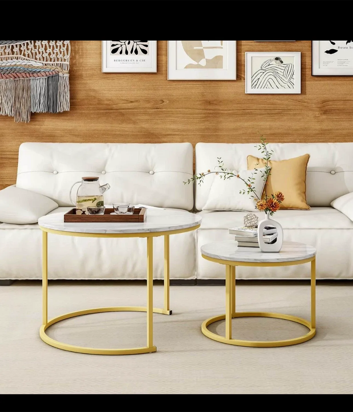 Round Nesting Coffee Table Set - Gold Frame image indicator(2)