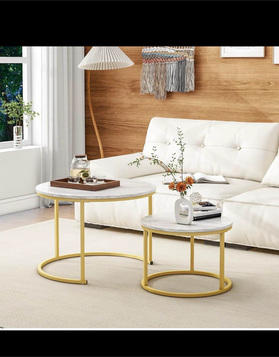 Round Nesting Coffee Table Set - Gold Frame