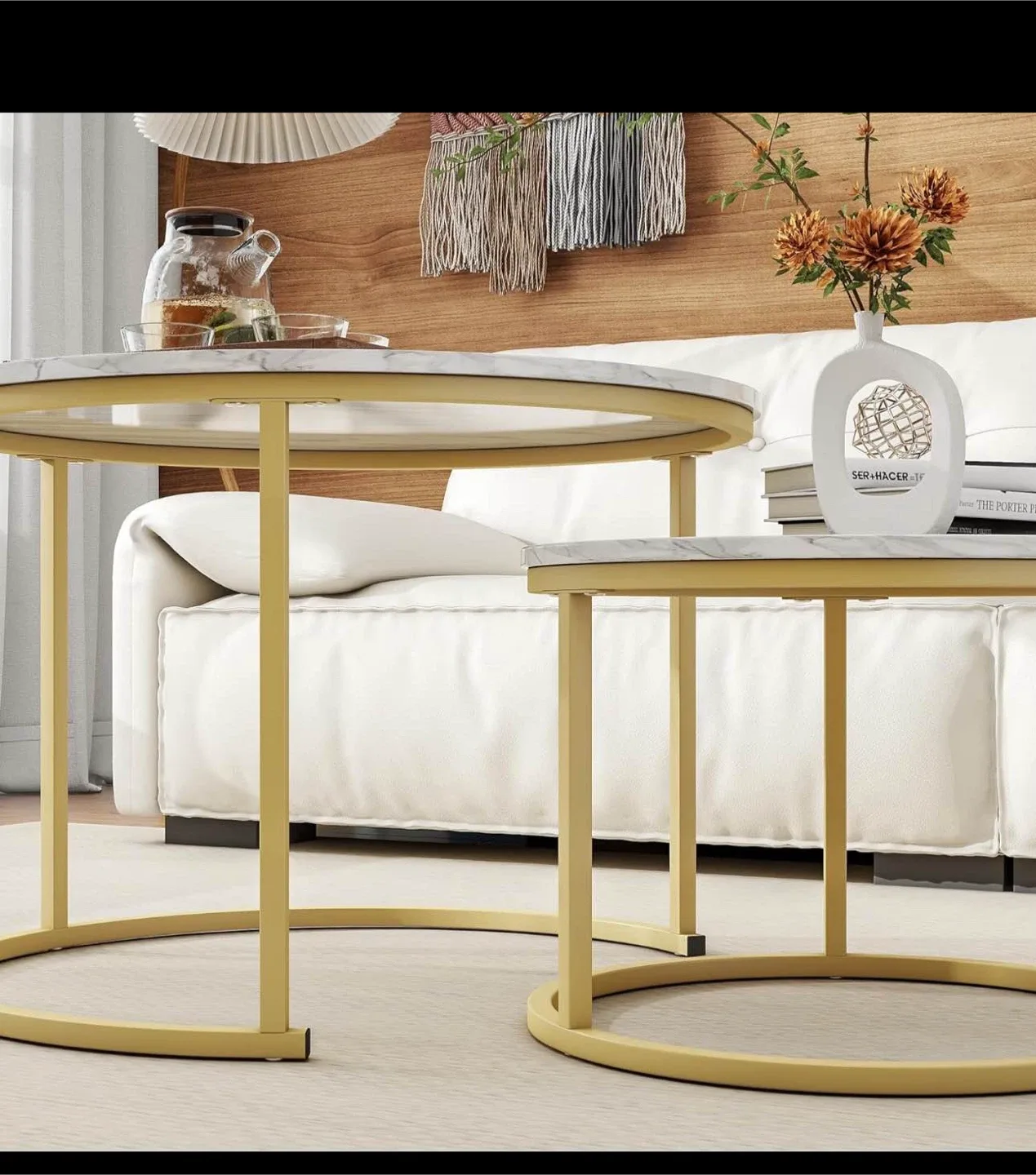 Round Nesting Coffee Table Set - Gold Frame image indicator(4)