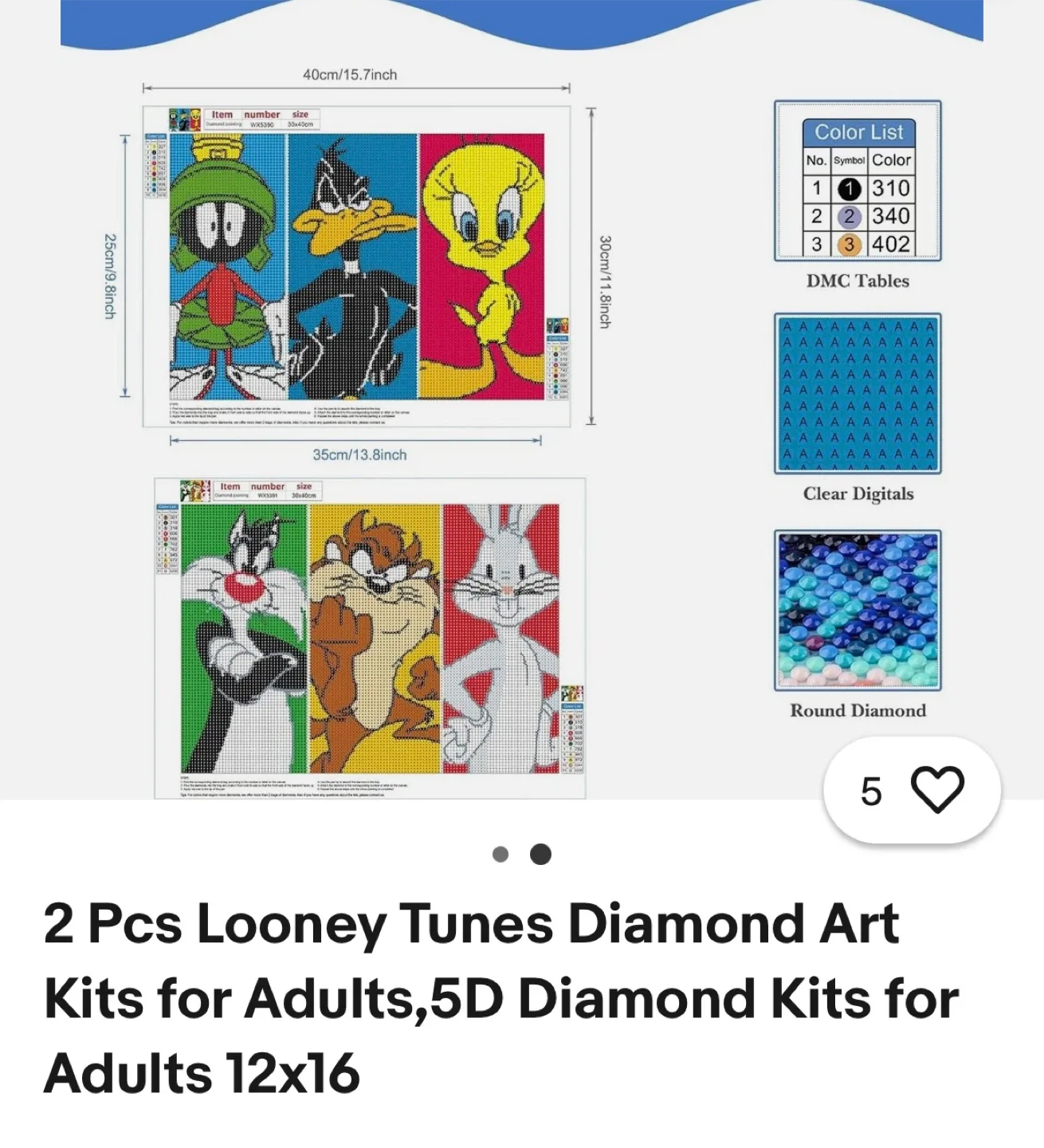 2 Pcs Looney Tunes Diamond Art Kits 12x16 thumbnail