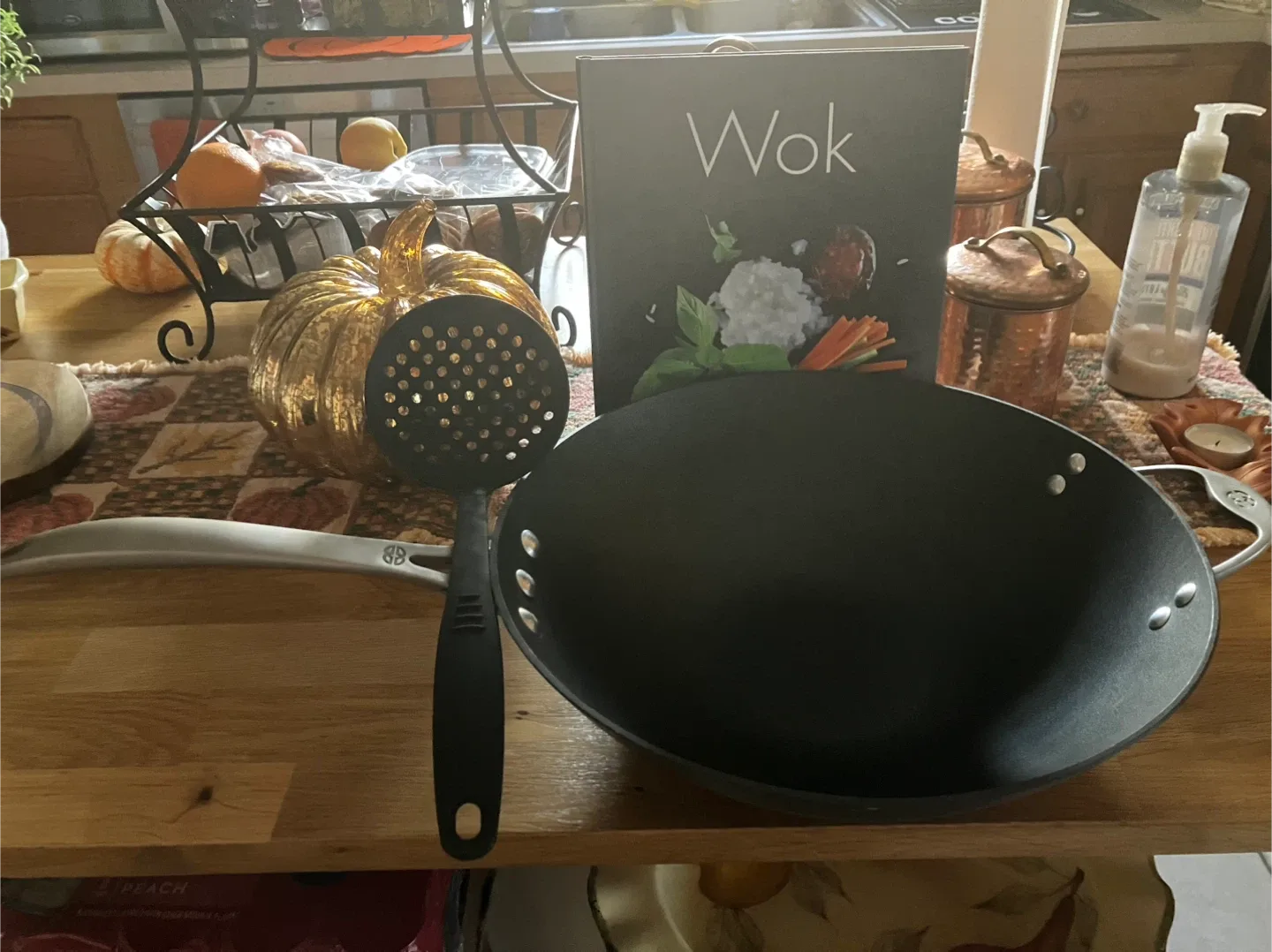 Calphalon Wok, cook book and utensil