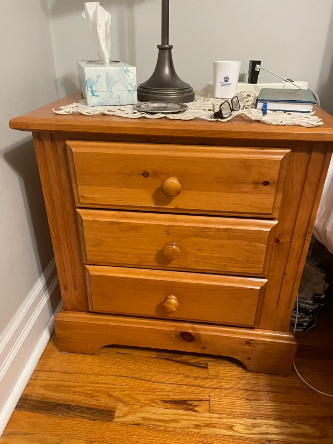 Wooden Nightstand & Wardrobe Set