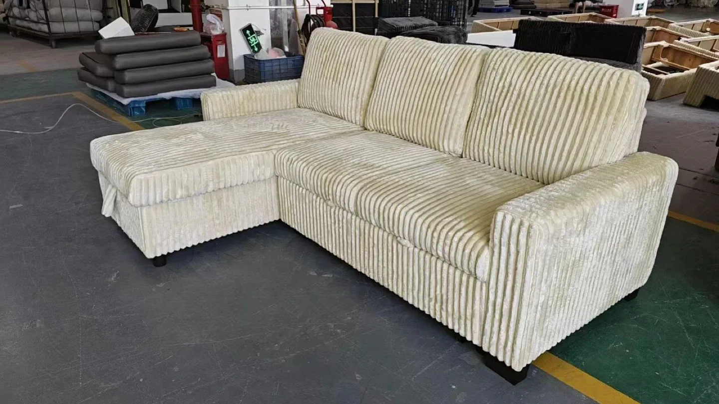 Grey Corduroy Sectional Sofa with Pull-Out Bed image indicator(6)