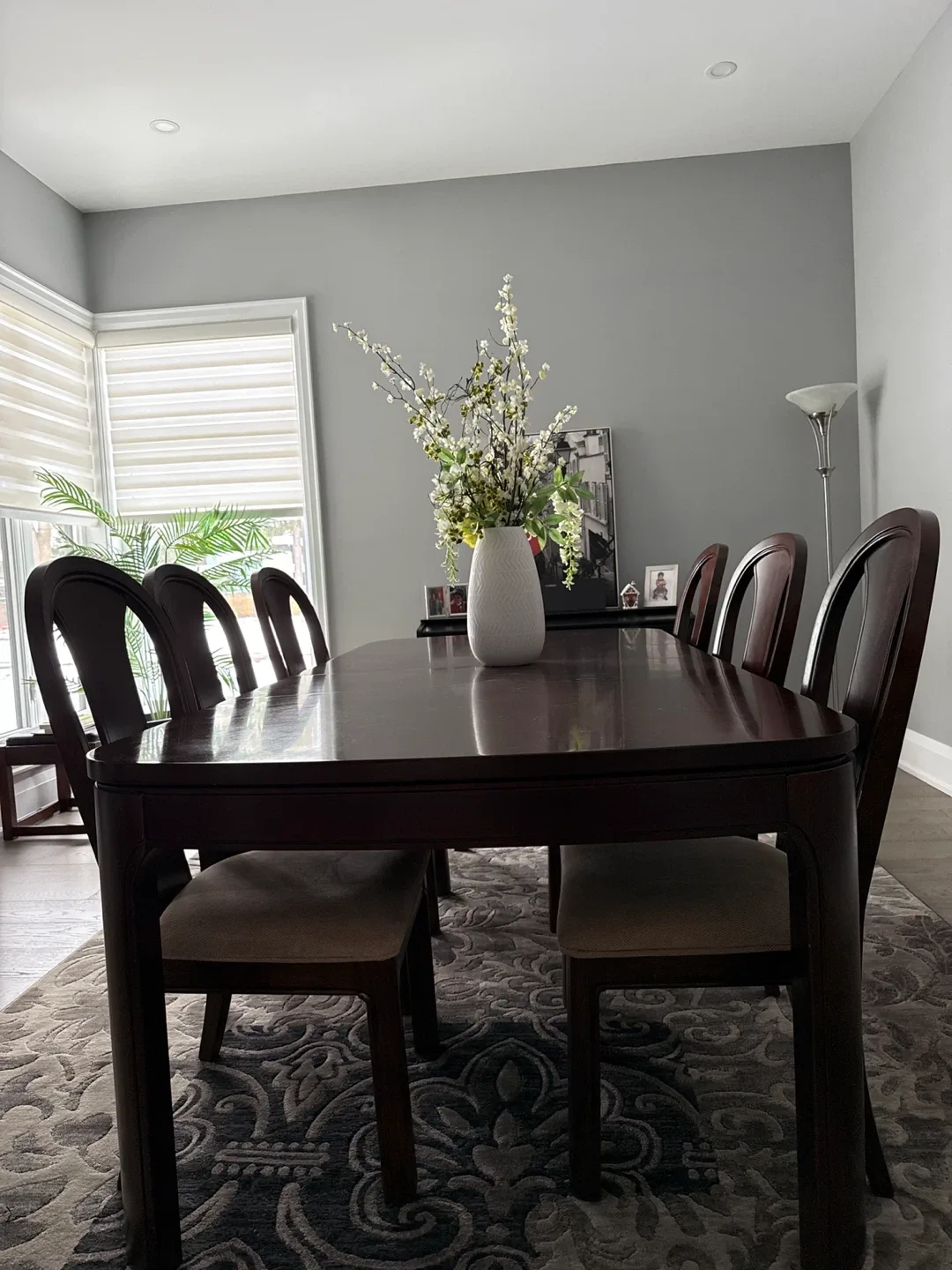Dark Wood Dining Table with 8 Chairs