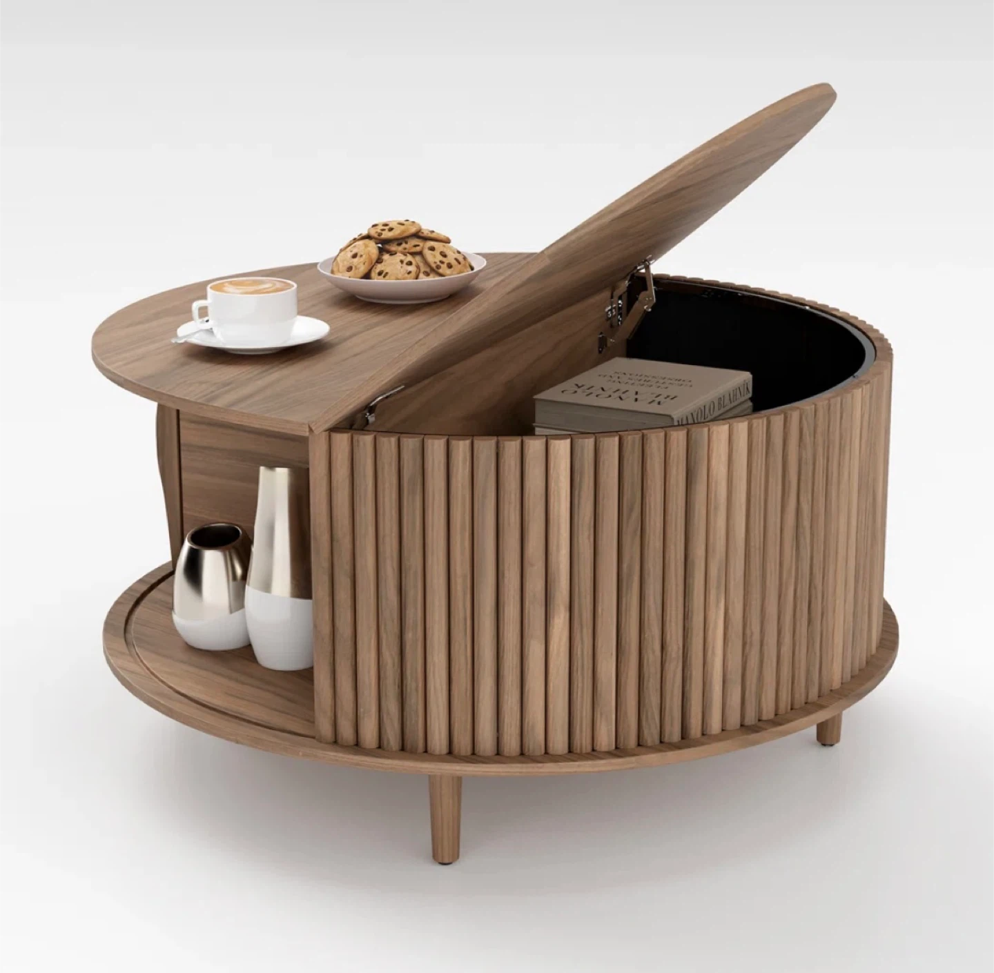 Round Wooden Coffee Table with Storage - photo 2