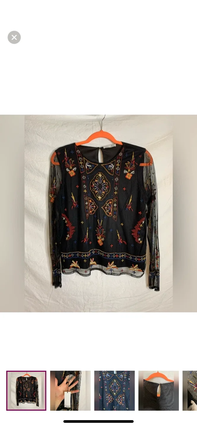 Vintage Dex Embroidered Black Blouse thumbnail